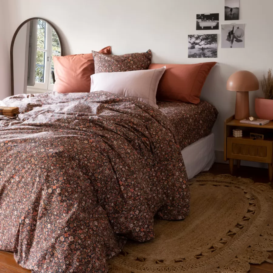 Carré Blanc Housses De Couette | Housse de couette percale de coton Neo Bleu Prusse Floral