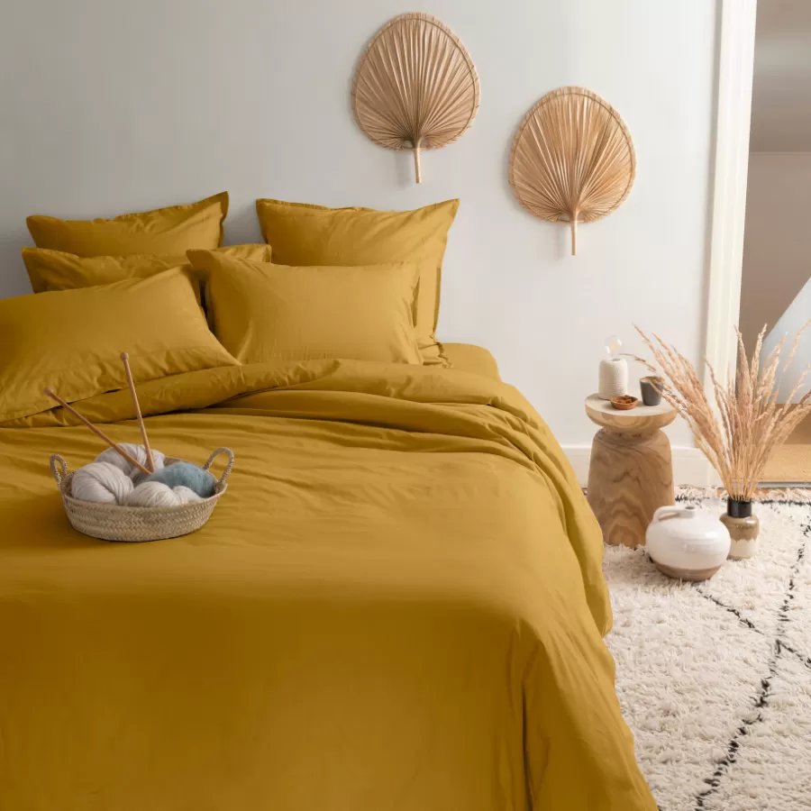 Carré Blanc Housses De Couette | Housse de couette percale de coton Neo curry