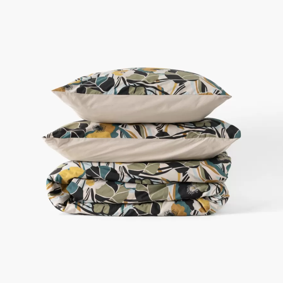 Carré Blanc Housses De Couette | Housse de couette percale de coton Neo ficelle floral