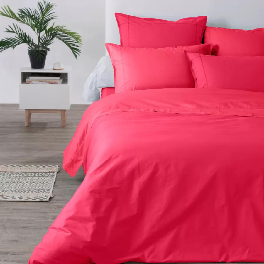 Carré Blanc Housses De Couette | Housse de couette percale de coton Neo framboise