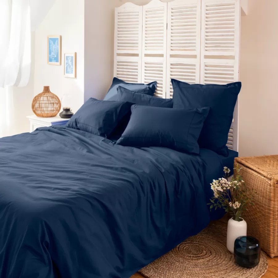 Carré Blanc Housses De Couette | Housse de couette percale de coton Neo marine