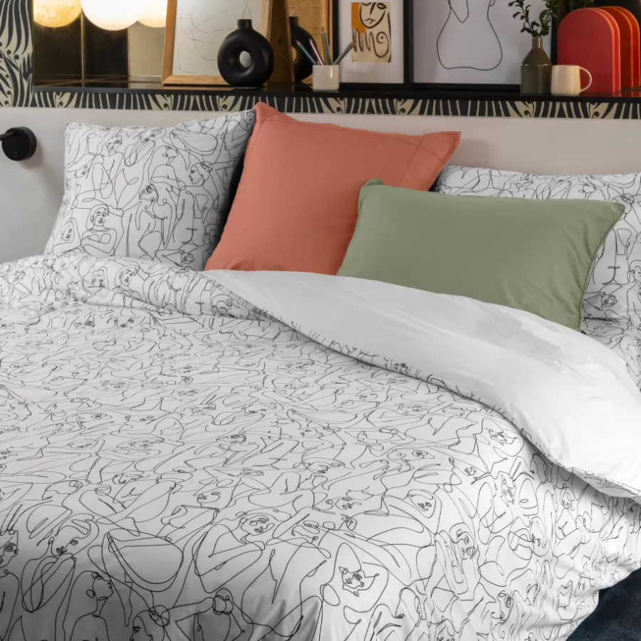 Carré Blanc Housses De Couette | Housse de couette réversible percale de coton Callipyge abstrait