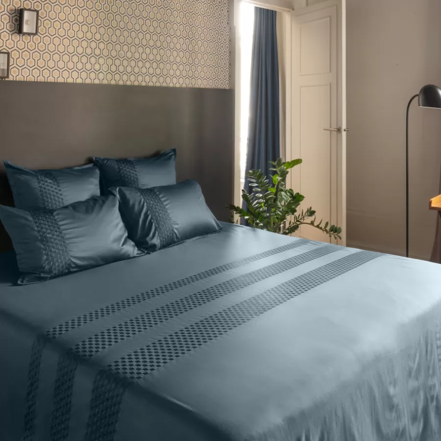Carré Blanc Housses De Couette | Housse de couette satin de coton Cubes II vert cèdre