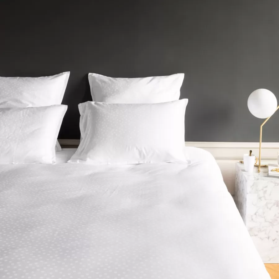 Carré Blanc Housses De Couette | Housse de couette satin de coton jacquard pois et rayures Prestige blanc