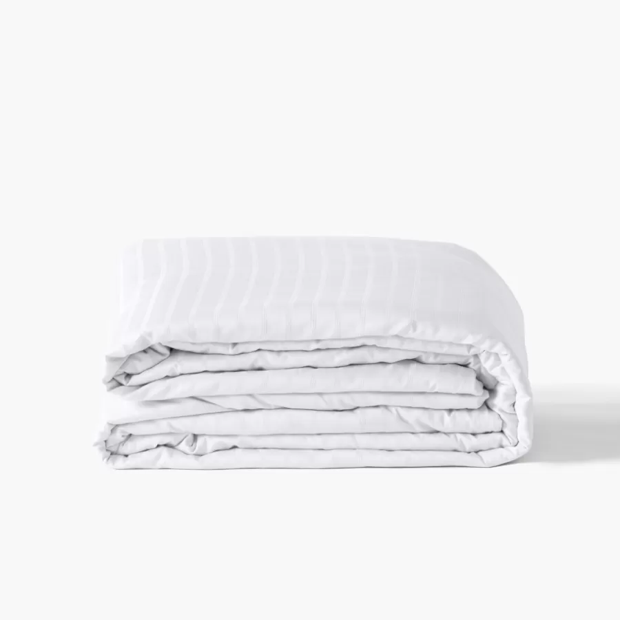 Carré Blanc Housses De Couette | Housse de couette satin de coton jacquard pois et rayures Prestige blanc