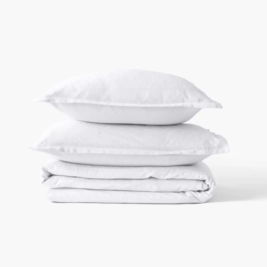Carré Blanc Housses De Couette | Housse de couette satin de coton jacquard pois et rayures Prestige blanc