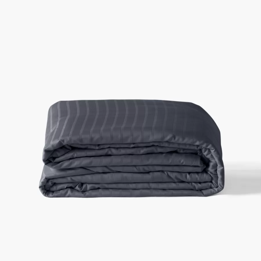 Carré Blanc Housses De Couette | Housse de couette satin de coton jacquard pois et rayures Prestige bleu nuit