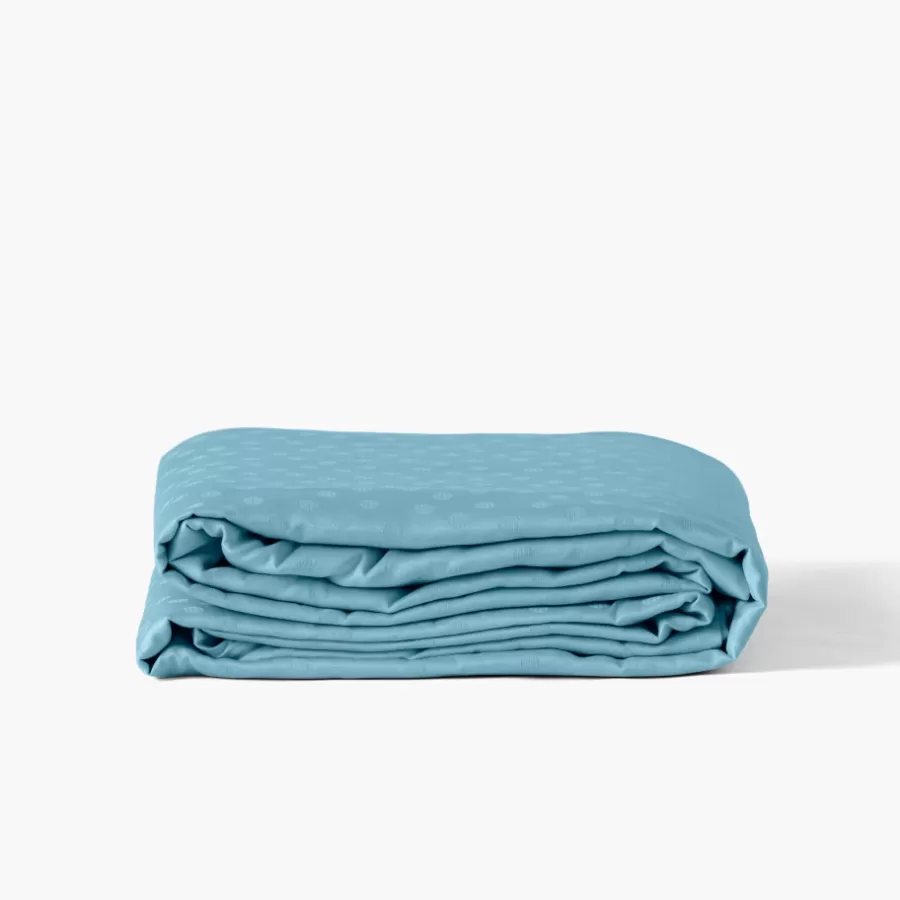 Carré Blanc Housses De Couette | Housse de couette satin de coton jacquard pois et rayures Prestige glacier