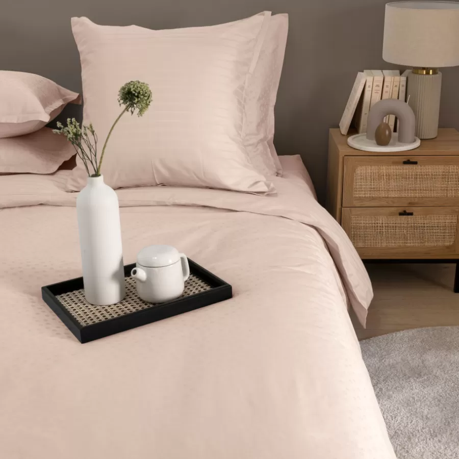 Carré Blanc Housses De Couette | Housse de couette satin de coton jacquard pois et rayures Prestige nacre