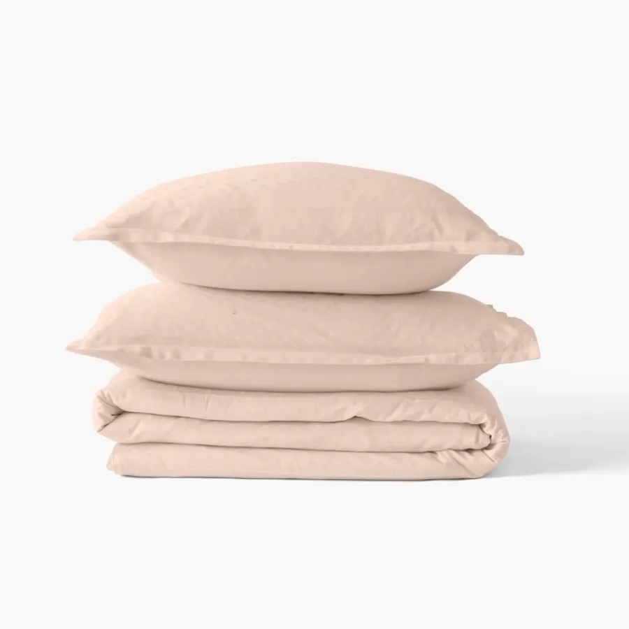 Carré Blanc Housses De Couette | Housse de couette satin de coton jacquard pois et rayures Prestige nacre