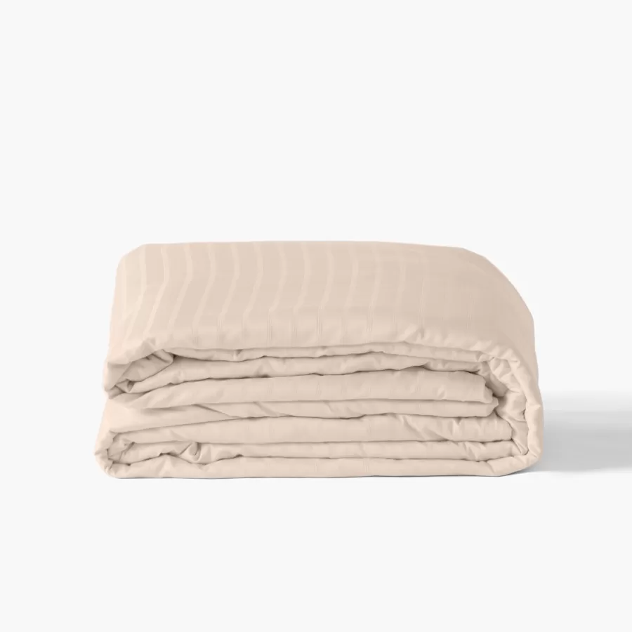Carré Blanc Housses De Couette | Housse de couette satin de coton jacquard pois et rayures Prestige nacre