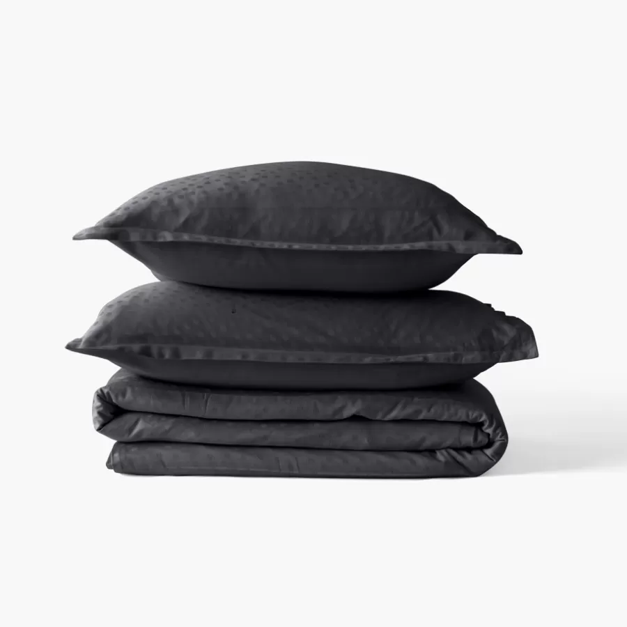 Carré Blanc Housses De Couette | Housse de couette satin de coton jacquard pois et rayures Prestige noir
