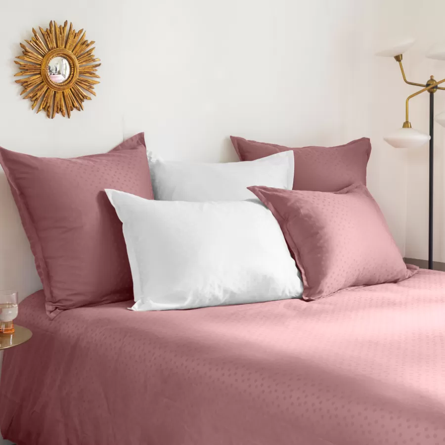 Carré Blanc Housses De Couette | Housse de couette satin de coton jacquard pois et rayures Prestige santal