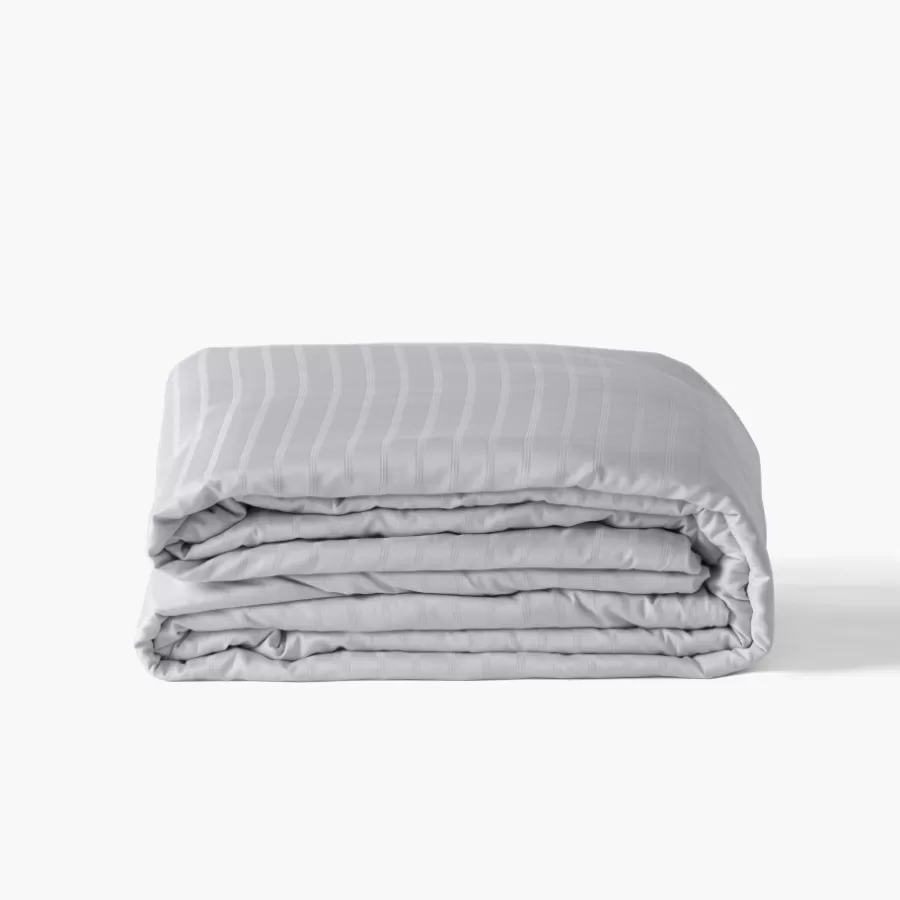 Carré Blanc Housses De Couette | Housse de couette satin de coton jacquard pois et rayures Prestige tourterelle