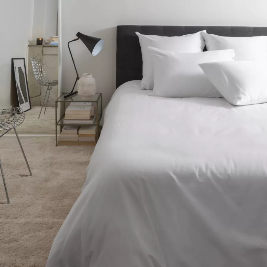 Carré Blanc Housses De Couette | Housse de couette satin de coton lavé bio Quartz blanc