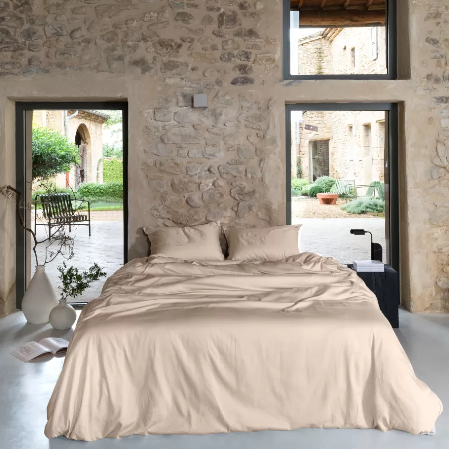 Carré Blanc Coffrets Cadeaux | Housses De Couette | Housse de couette satin de coton lavé bio Quartz dune