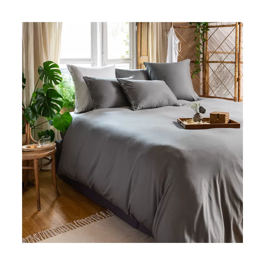 Carré Blanc Housses De Couette | Housse de couette satin de coton lavé bio Quartz galet