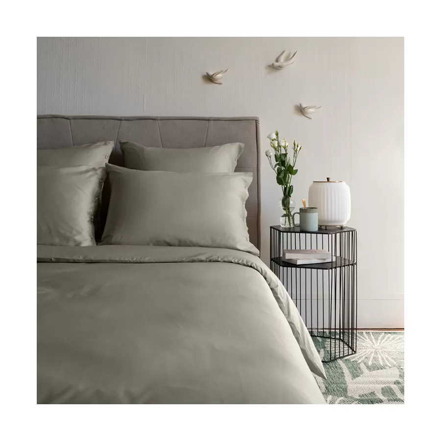 Carré Blanc Housses De Couette | Housse de couette satin de coton lavé biologique Quartz jade
