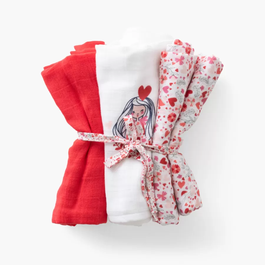 Carré Blanc Accessoires | Langes coton bio Mes Rêves rouge tendre