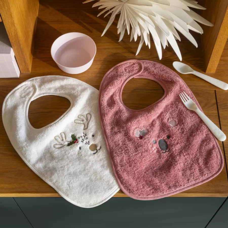 Carré Blanc Bavoirs & Mini-bavoirs | Nouveautés Bébénew | Mini bavoir coton Xmasful ivoire