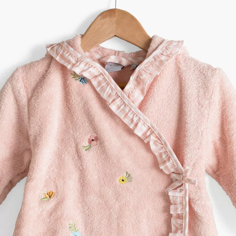 Carré Blanc Peignoirs 12 Mois - 10 Ans | Peignoir enfant coton bio cache-cœur à capuche brodé Rêve d'or dragée