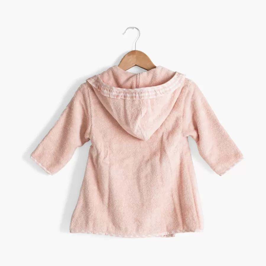 Carré Blanc Peignoirs 12 Mois - 10 Ans | Peignoir enfant coton bio cache-cœur à capuche brodé Rêve d'or dragée