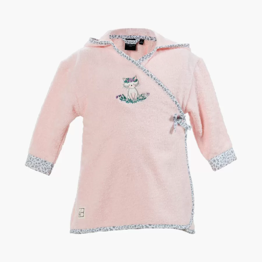 Carré Blanc Peignoirs 12 Mois - 10 Ans | Peignoir enfant coton biologique cache cœur à capuche brodé Câline dragée