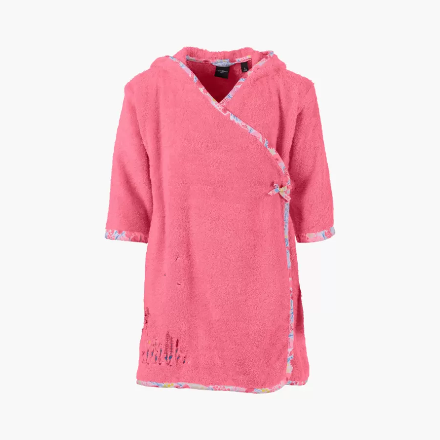 Carré Blanc Peignoirs 12 Mois - 10 Ans | Peignoir enfant coton biologique cache cœur à capuche brodé Poésie corail