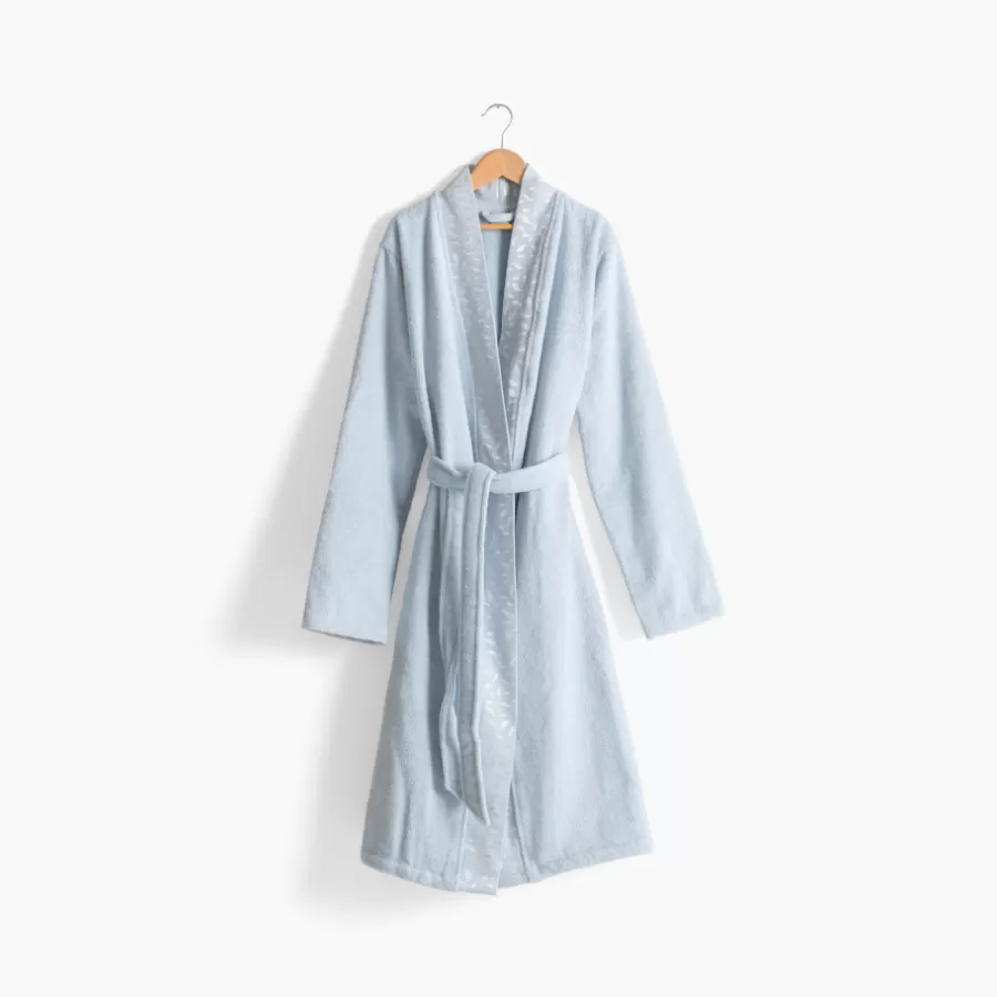 Carré Blanc Peignoirs Femme | Peignoir femme coton col kimono Equinoxe bleu givre