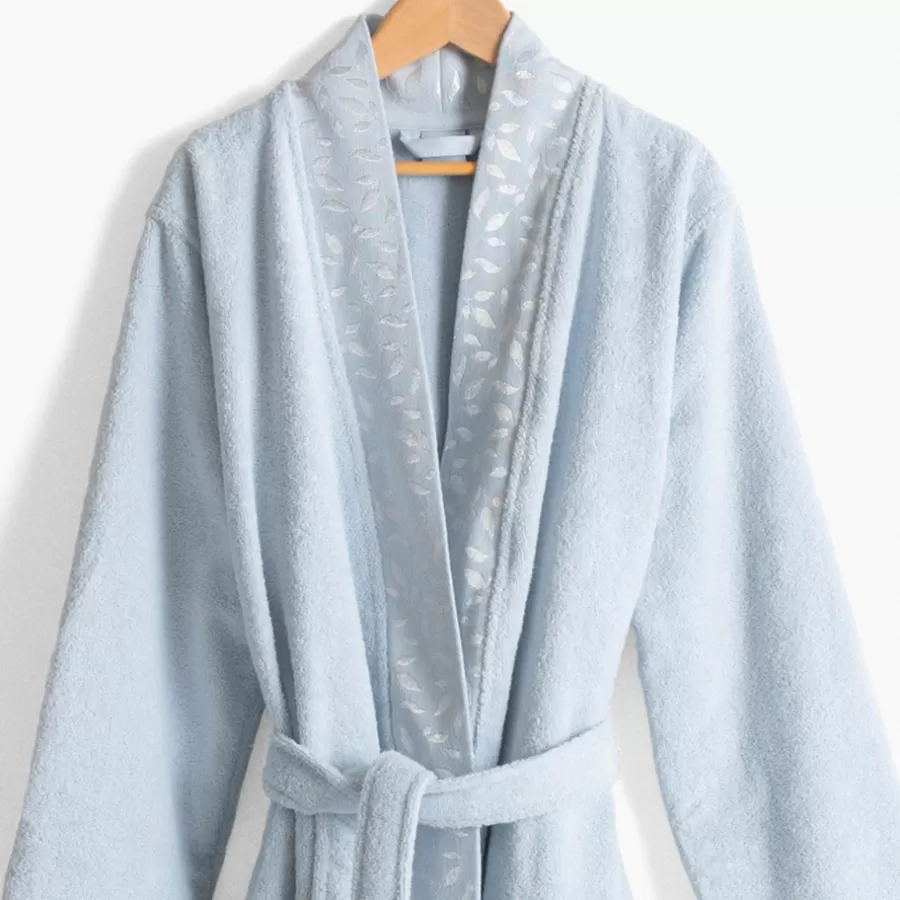 Carré Blanc Peignoirs Femme | Peignoir femme coton col kimono Equinoxe bleu givre