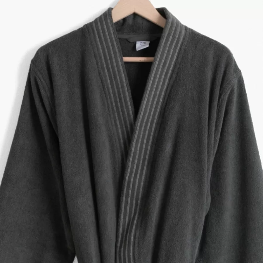 Carré Blanc Coffrets Cadeaux | Peignoirs Homme | Peignoir homme coton col kimono Lotus poivre