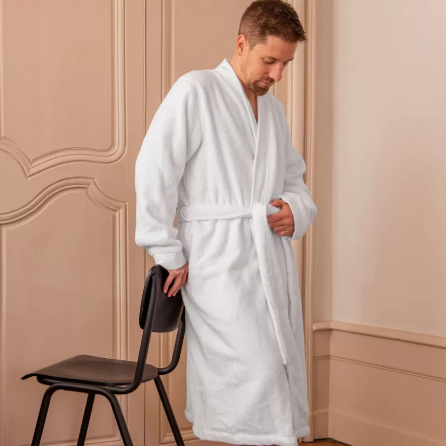 Carré Blanc Coffrets Cadeaux | Peignoirs Homme | Peignoir homme coton moelleux Roméo blanc