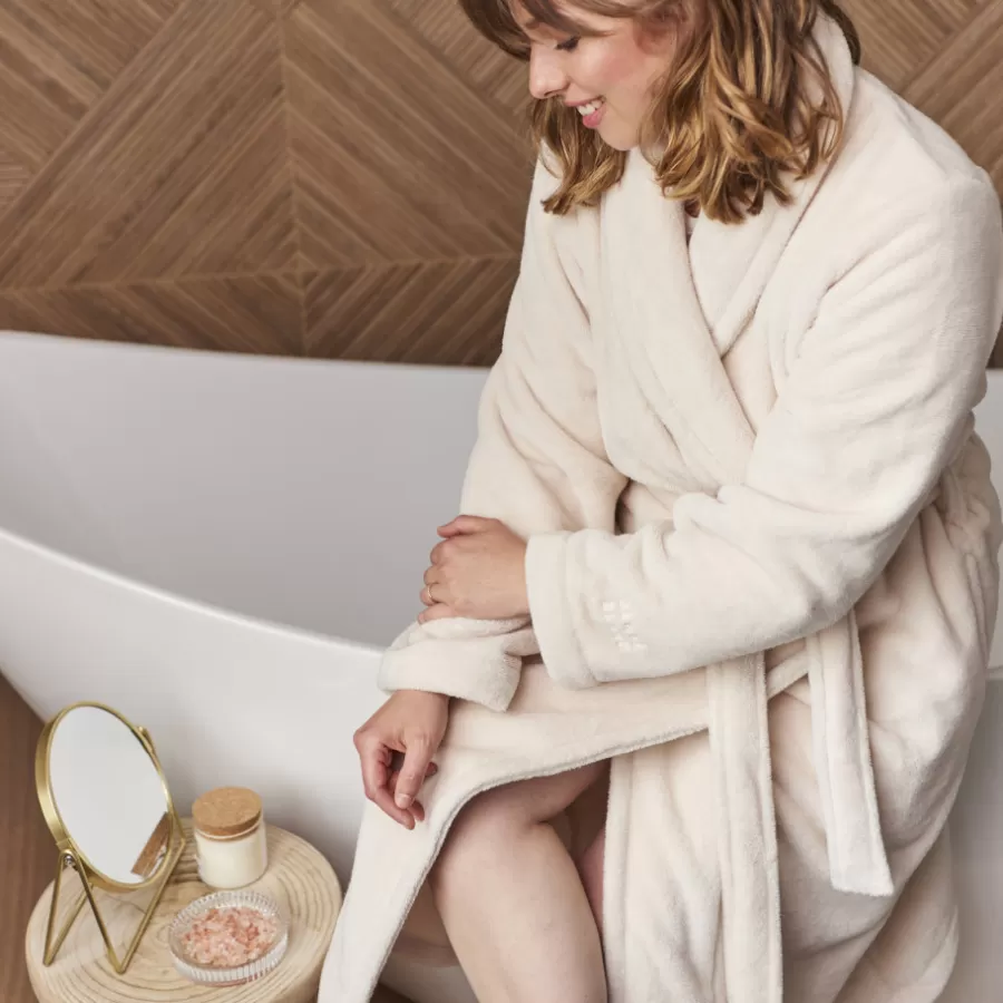 Carré Blanc Coffrets Cadeaux | Robes De Chambre Femme | Robe de chambre polaire femme Romy beige rosé