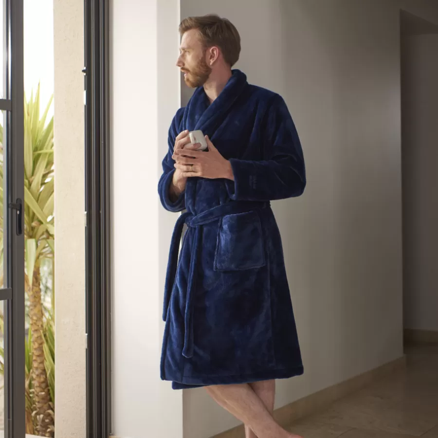 Carré Blanc Coffrets Cadeaux | Robe De Chambre Homme | Robe de chambre polaire homme Gabriel marine