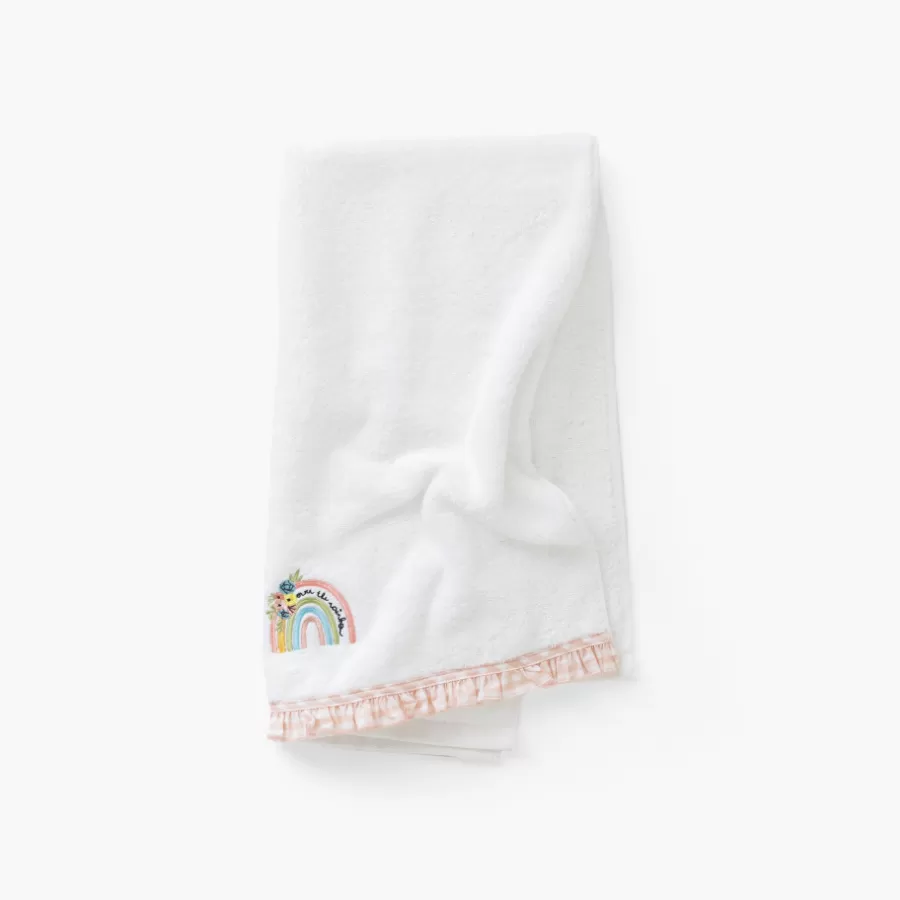 Carré Blanc Serviettes De Toilette | Serviette de toilette brodée coton bio Rêve d'or blanc