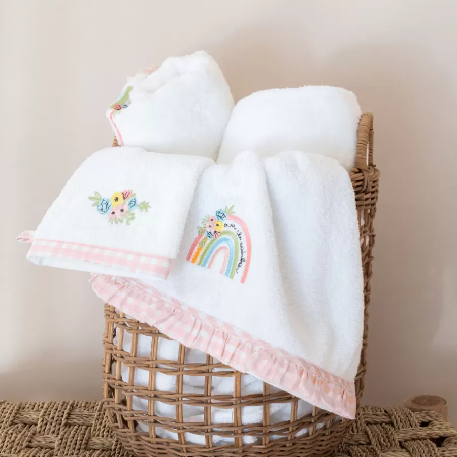 Carré Blanc Serviettes De Toilette | Serviette de toilette brodée coton bio Rêve d'or blanc