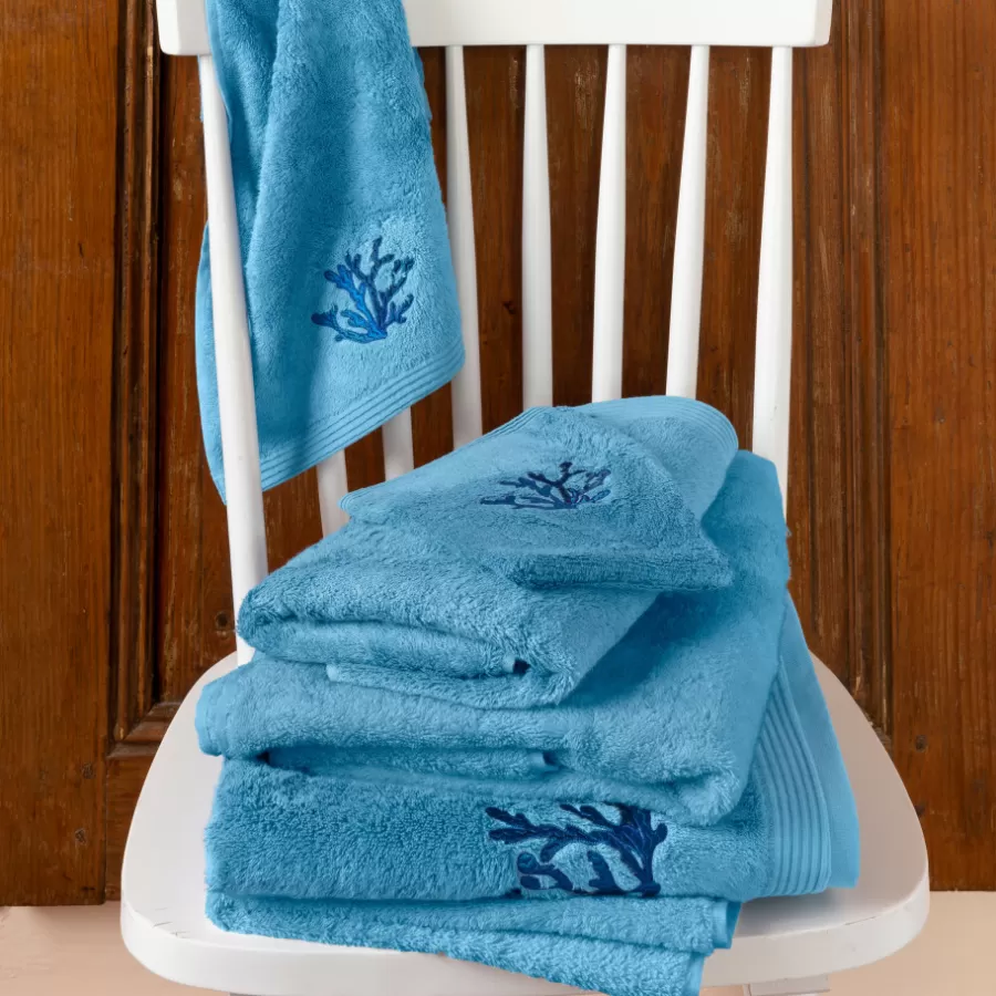 Carré Blanc Serviettes De Toilette | Serviette de toilette coton et viscose de bambou Abysse bleu