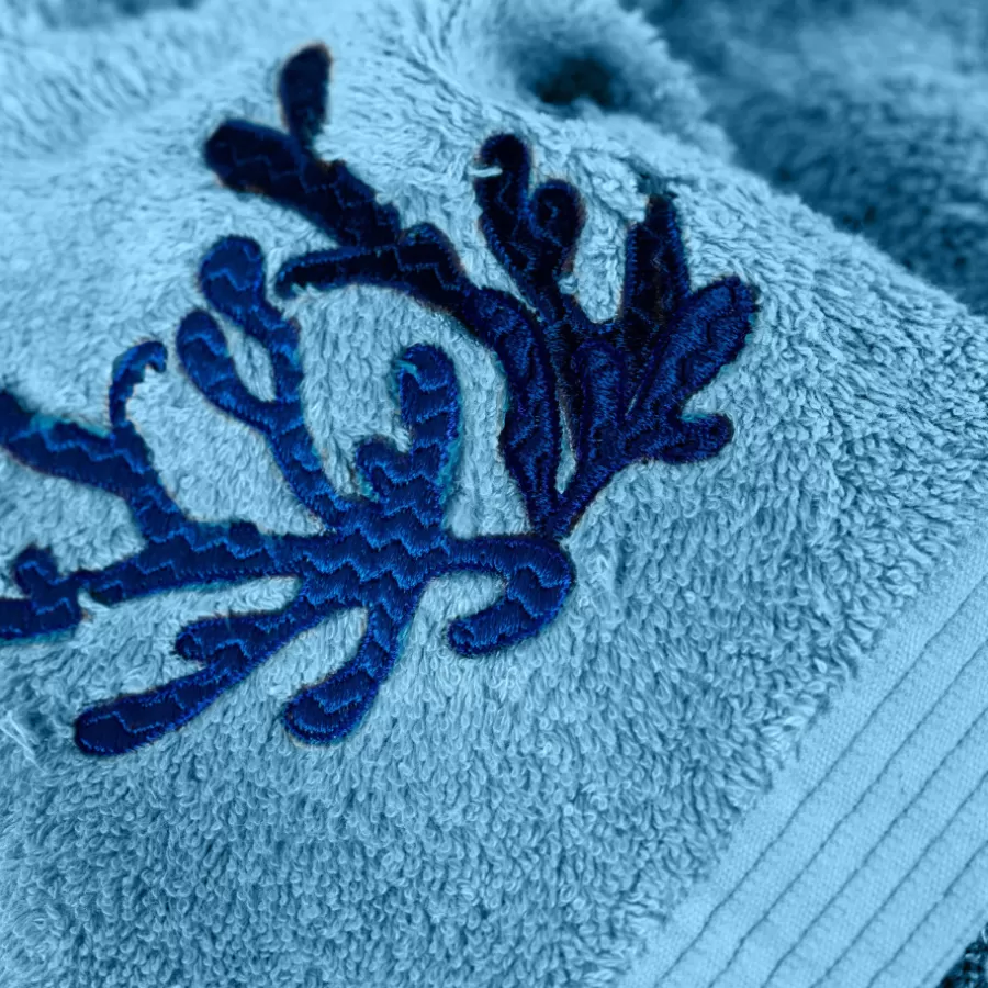 Carré Blanc Serviettes De Toilette | Serviette de toilette coton et viscose de bambou Abysse bleu