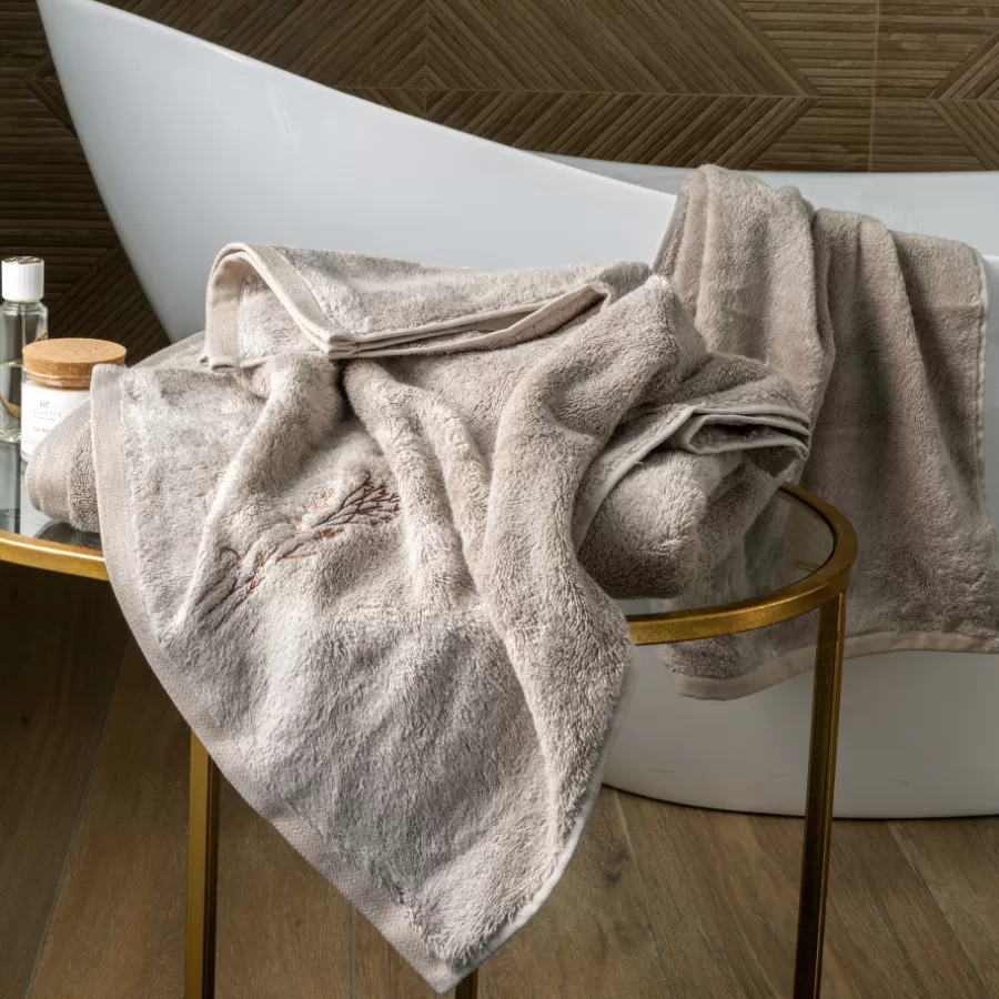 Carré Blanc Serviettes De Toilette | Serviette de toilette coton et viscose de bambou Aura taupe