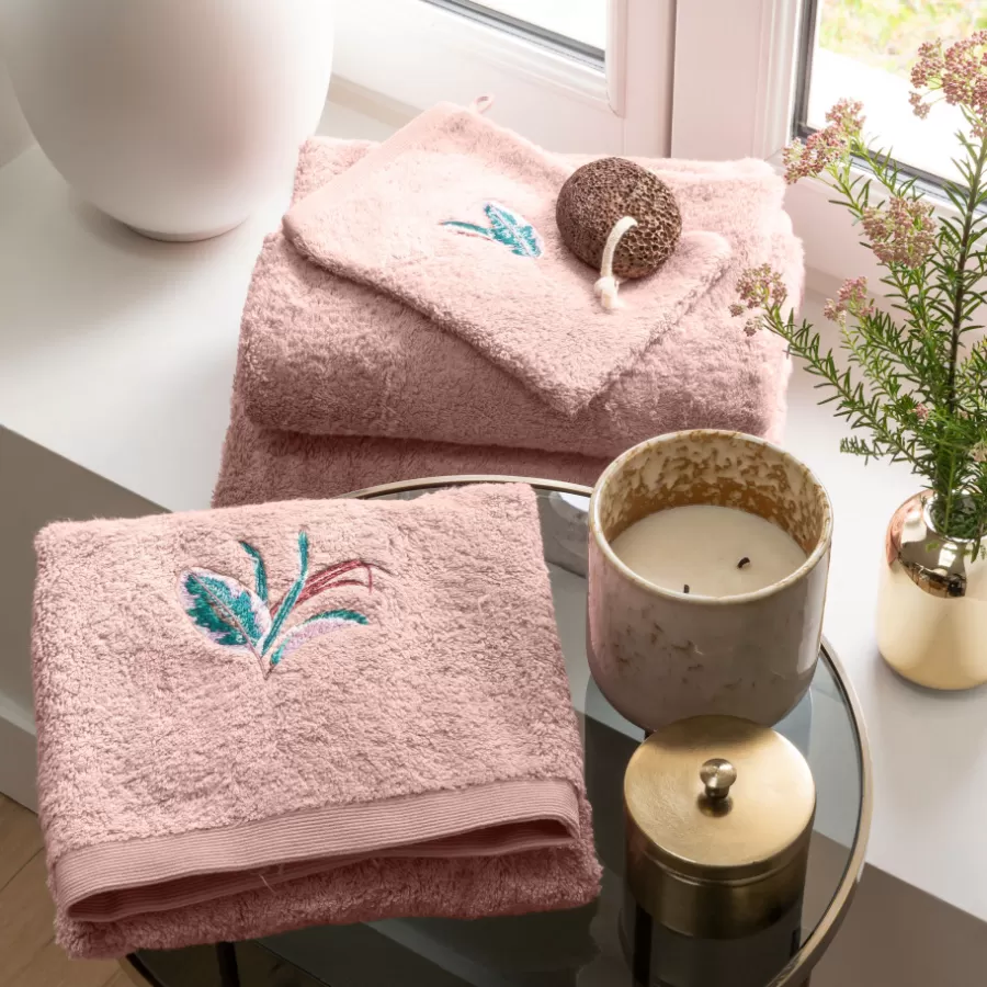 Carré Blanc Serviettes De Toilette | Serviette de toilette coton et viscose de bambou Calathéa rose