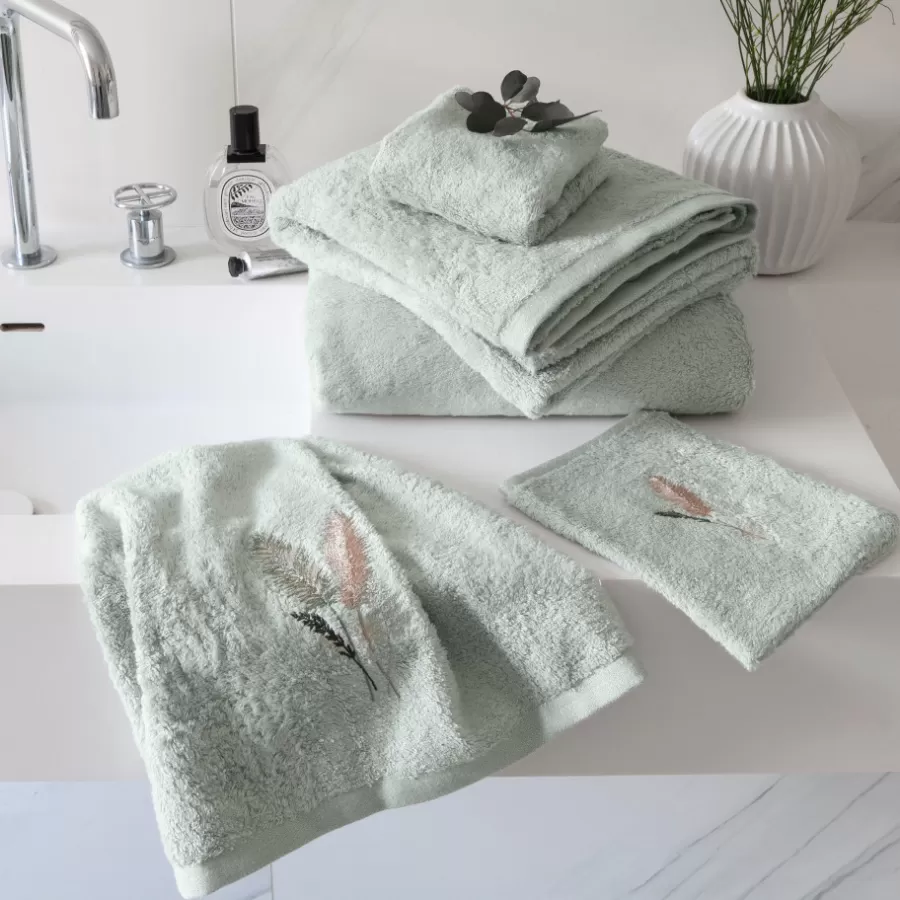 Carré Blanc Serviettes De Toilette | Serviette de toilette coton et viscose de bambou Pampa II jade