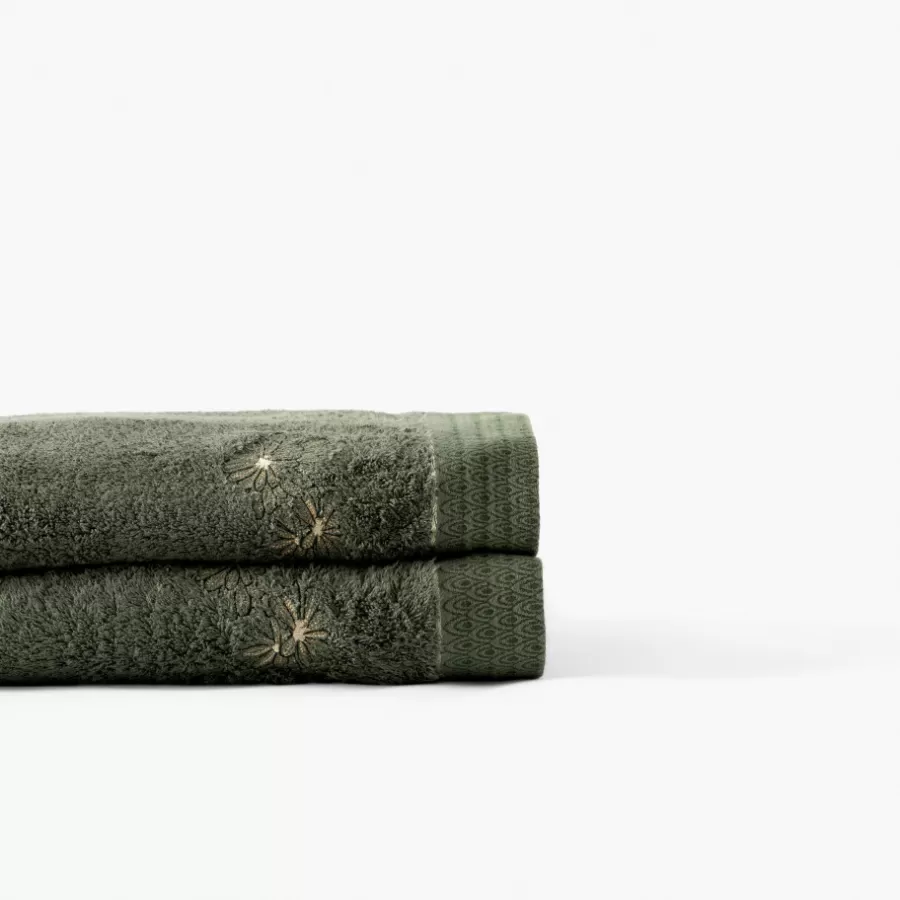 Carré Blanc Serviettes De Toilette | Serviette de toilette coton et viscose de bambou Silvalys vert forêt