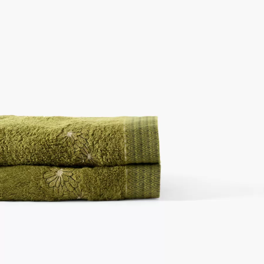 Carré Blanc Serviettes De Toilette | Serviette de toilette coton et viscose de bambou Silvalys vert mousse