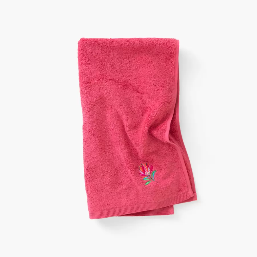 Carré Blanc Serviettes De Toilette | Serviette de toilette coton Protea rose pitaya