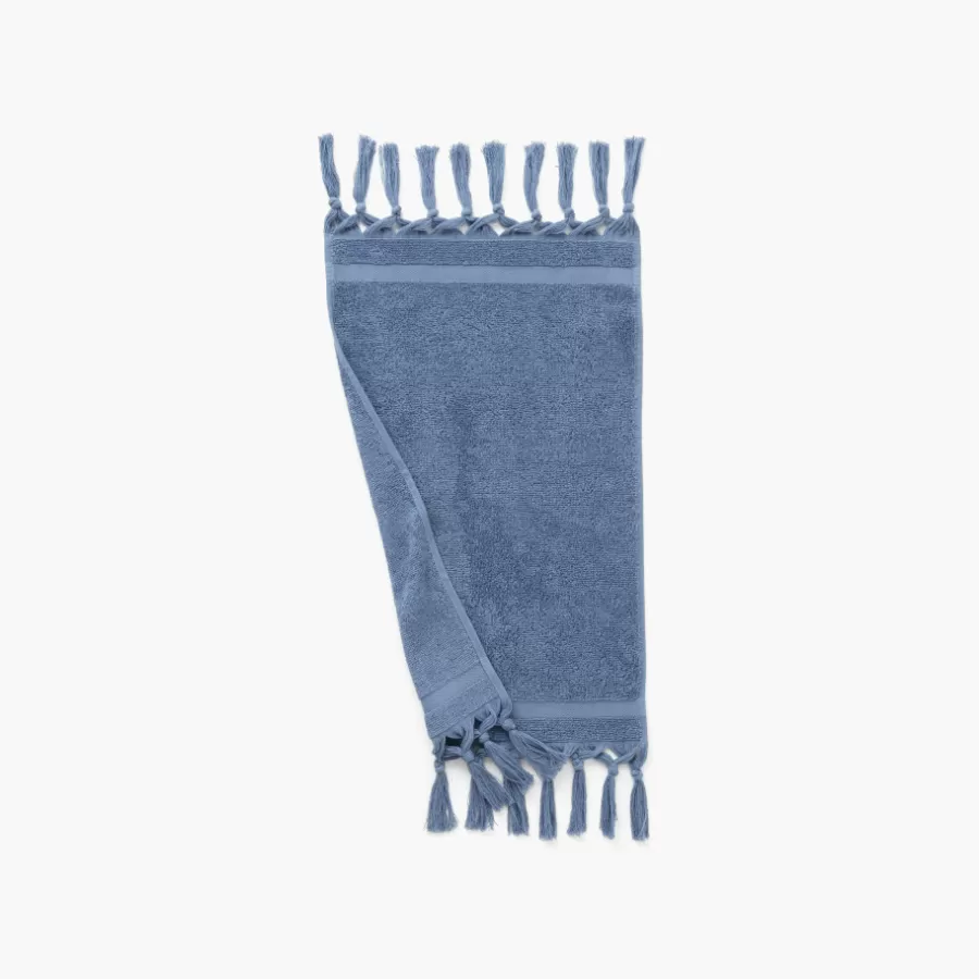 Carré Blanc Serviettes Invité | Serviette invité bouclette de coton Madeleine indigo