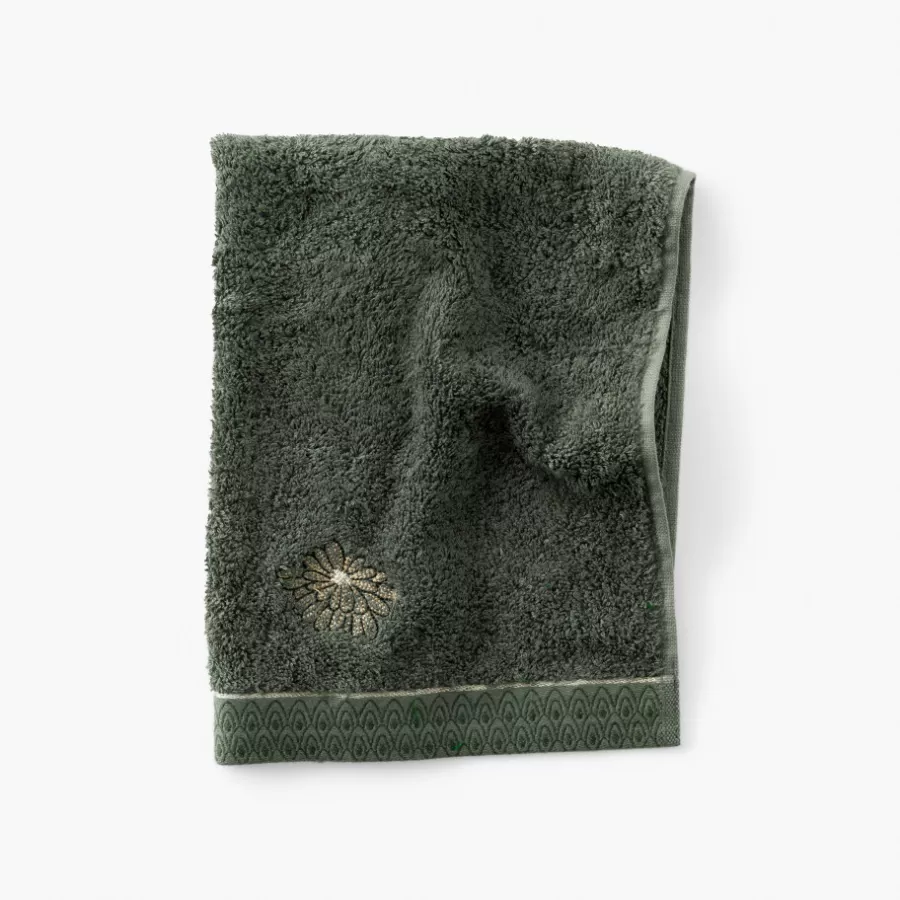 Carré Blanc Serviettes Invité | Serviette invité coton et viscose de bambou Silvalys vert forêt