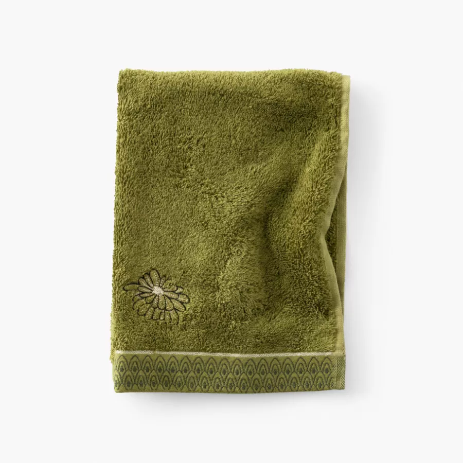 Carré Blanc Serviettes Invité | Serviette invité coton et viscose de bambou Silvalys vert mousse