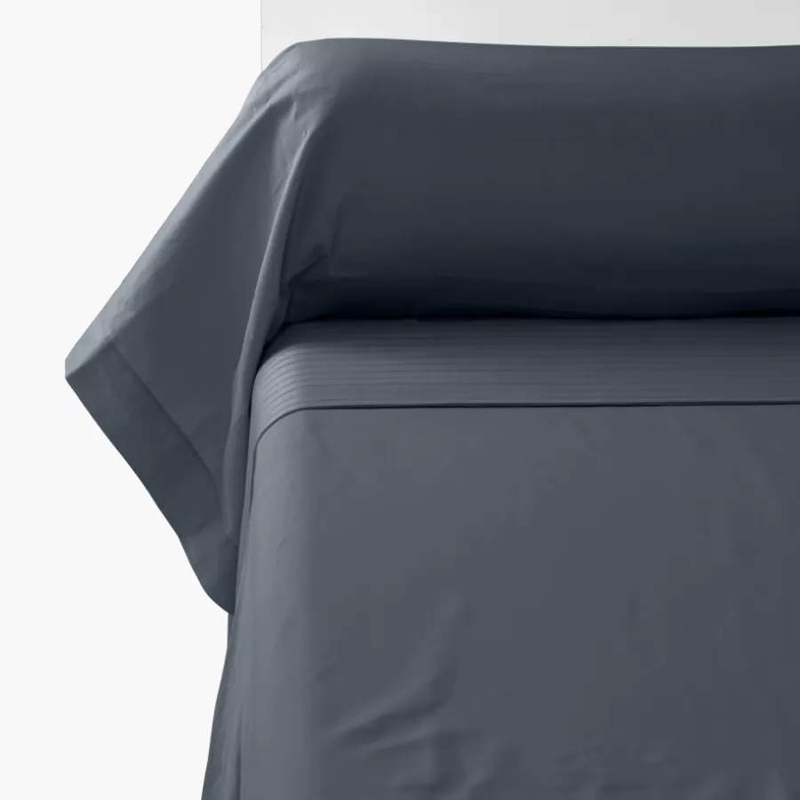Carré Blanc Taies De Traversin | Taie de traversin satin de coton unie Prestige bleu nuit