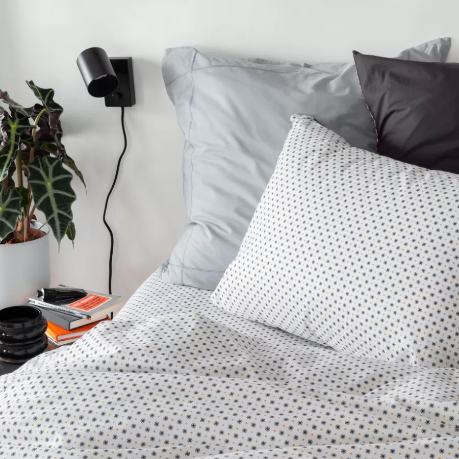Carré Blanc Taies D’oreiller | Taie d'oreiller carrée percale de coton Neo anthracite géométrique