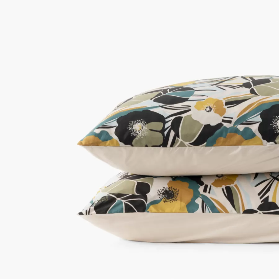 Carré Blanc Taies D’oreiller | Taie d'oreiller carrée percale de coton Neo ficelle floral